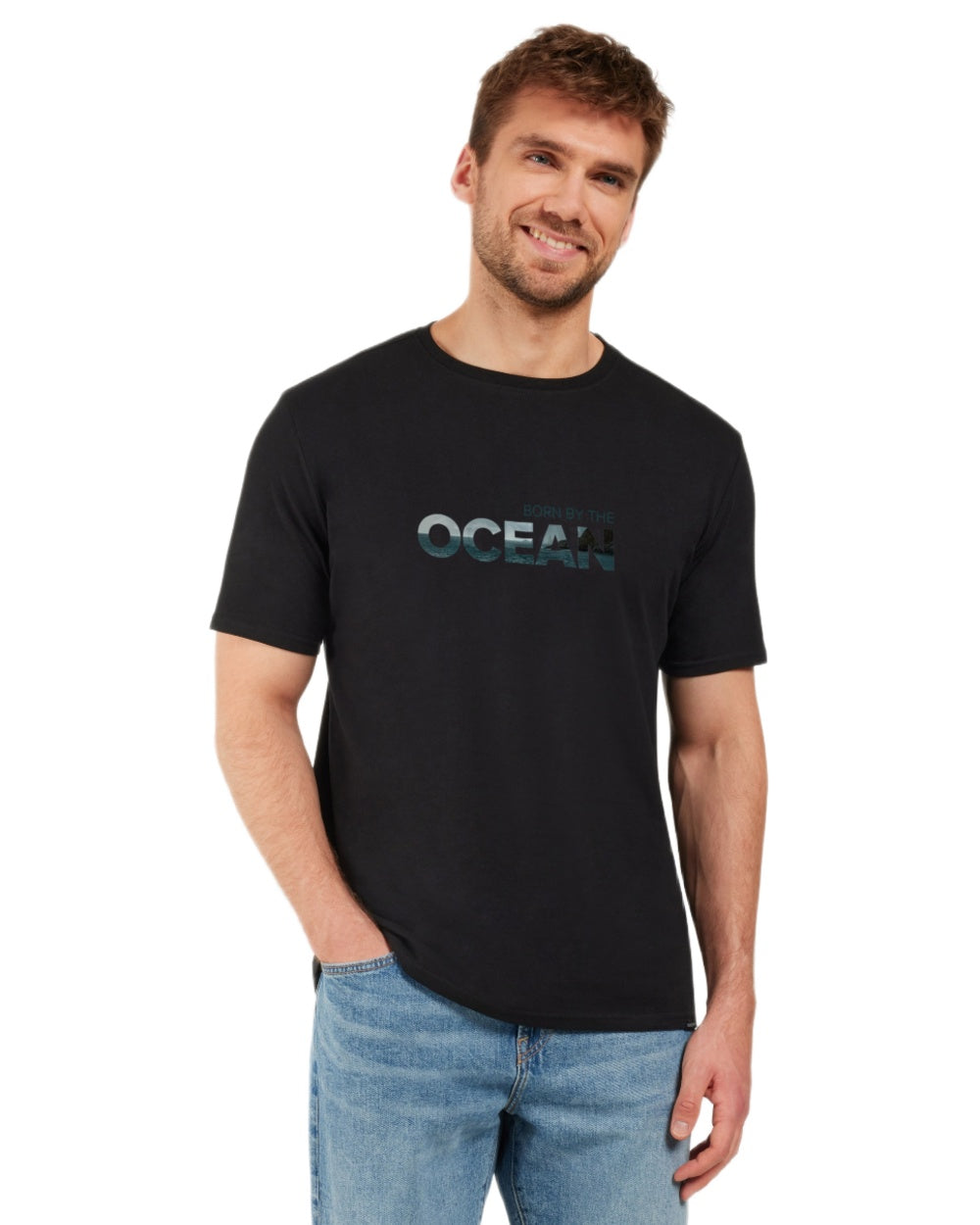 Black coloured Didriksons Mens Harald Ocean T-Shirt on white background 