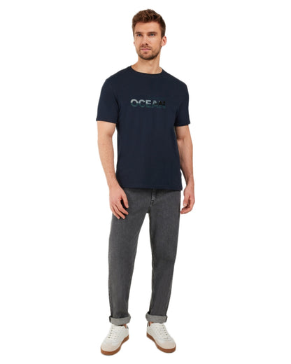 Dark Night Blue coloured Didriksons Mens Harald Ocean T-Shirt on white background 
