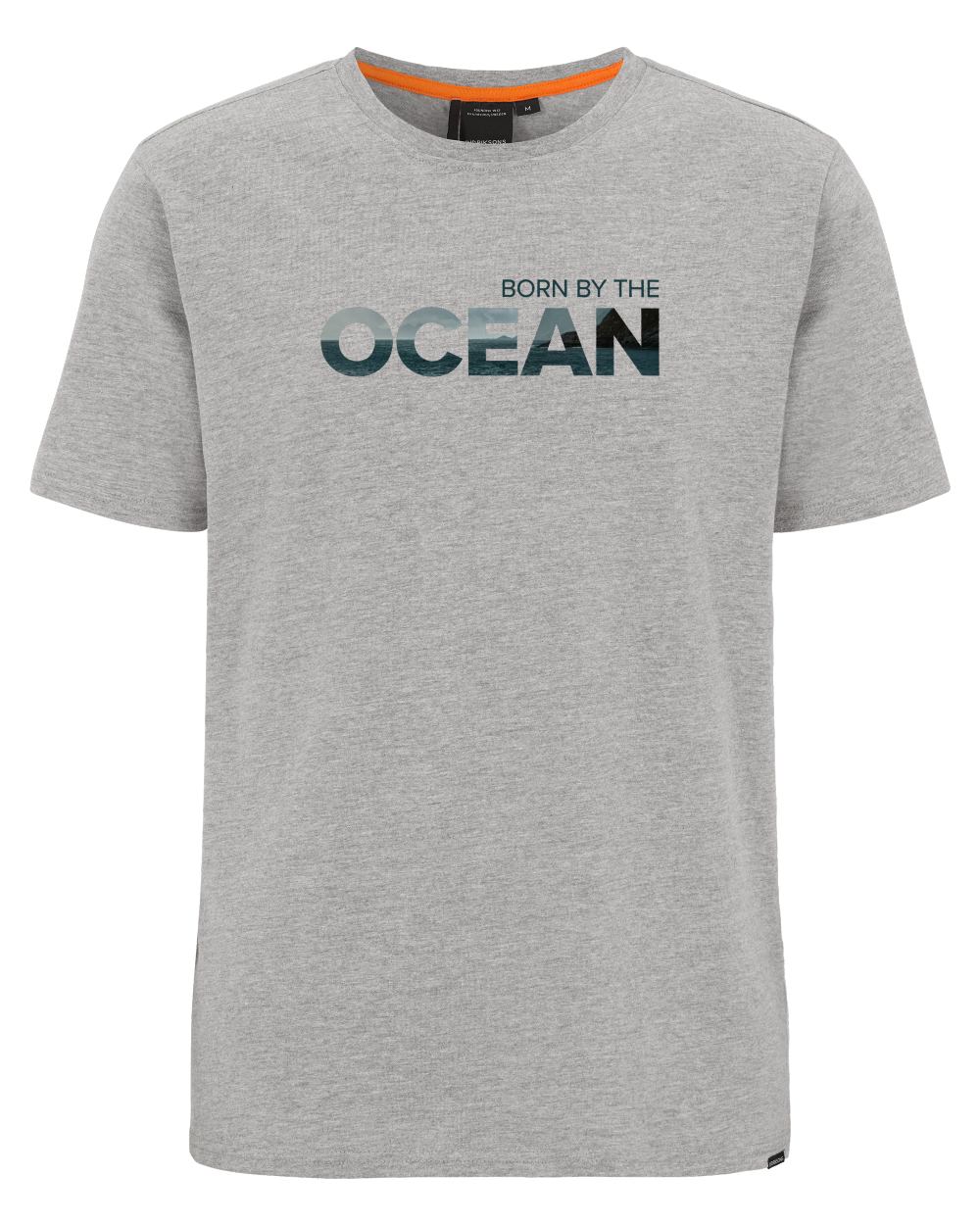 Grey Melange coloured Didriksons Mens Harald Ocean T-Shirt on white background 