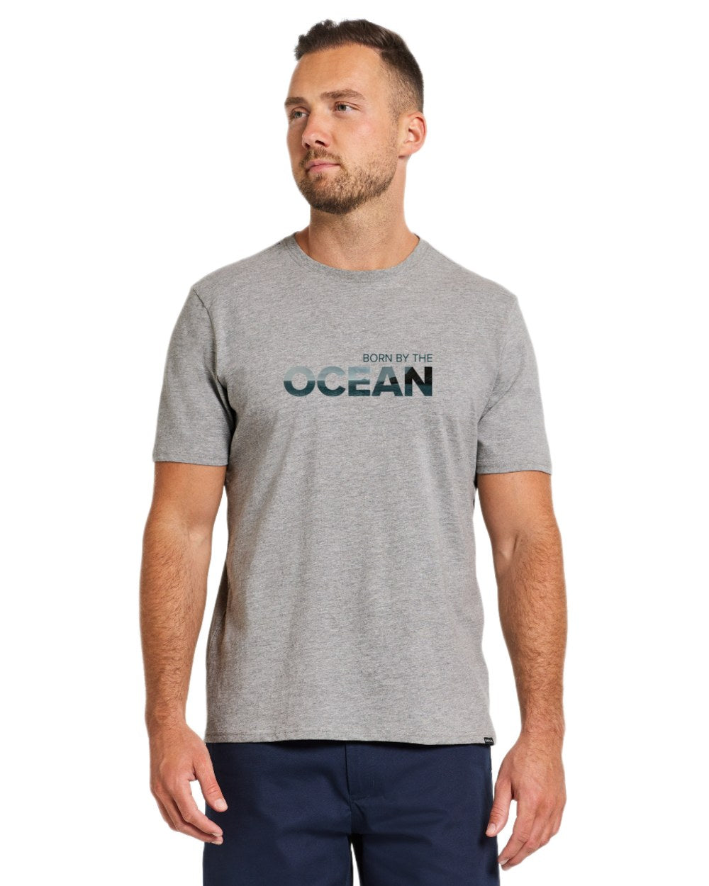 Grey Melange coloured Didriksons Mens Harald Ocean T-Shirt on white background 