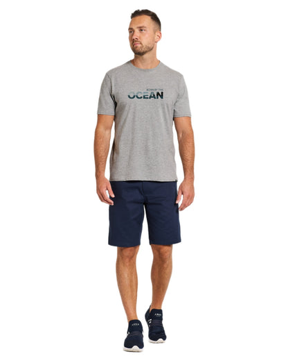 Grey Melange coloured Didriksons Mens Harald Ocean T-Shirt on white background 