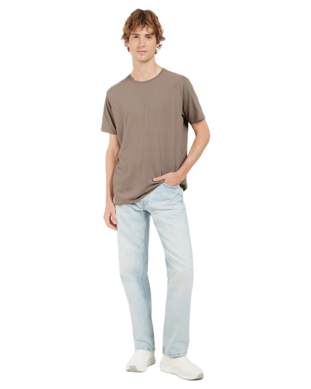 Ash Brown coloured Didriksons Mens Harald T-Shirt on white background 