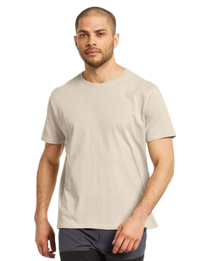 Light Beige coloured Didriksons Mens Harald T-Shirt on white background 