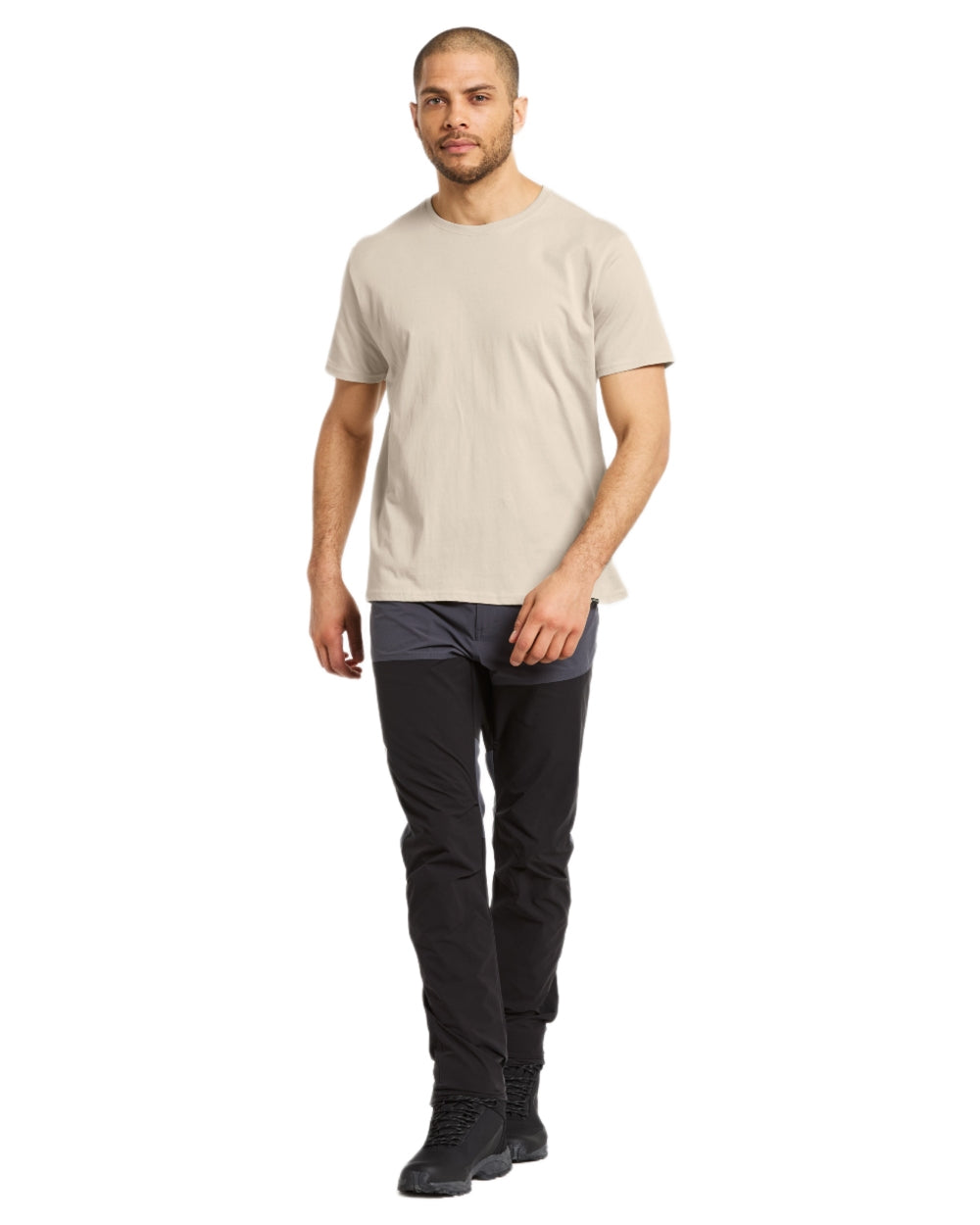 Light Beige coloured Didriksons Mens Harald T-Shirt on white background 