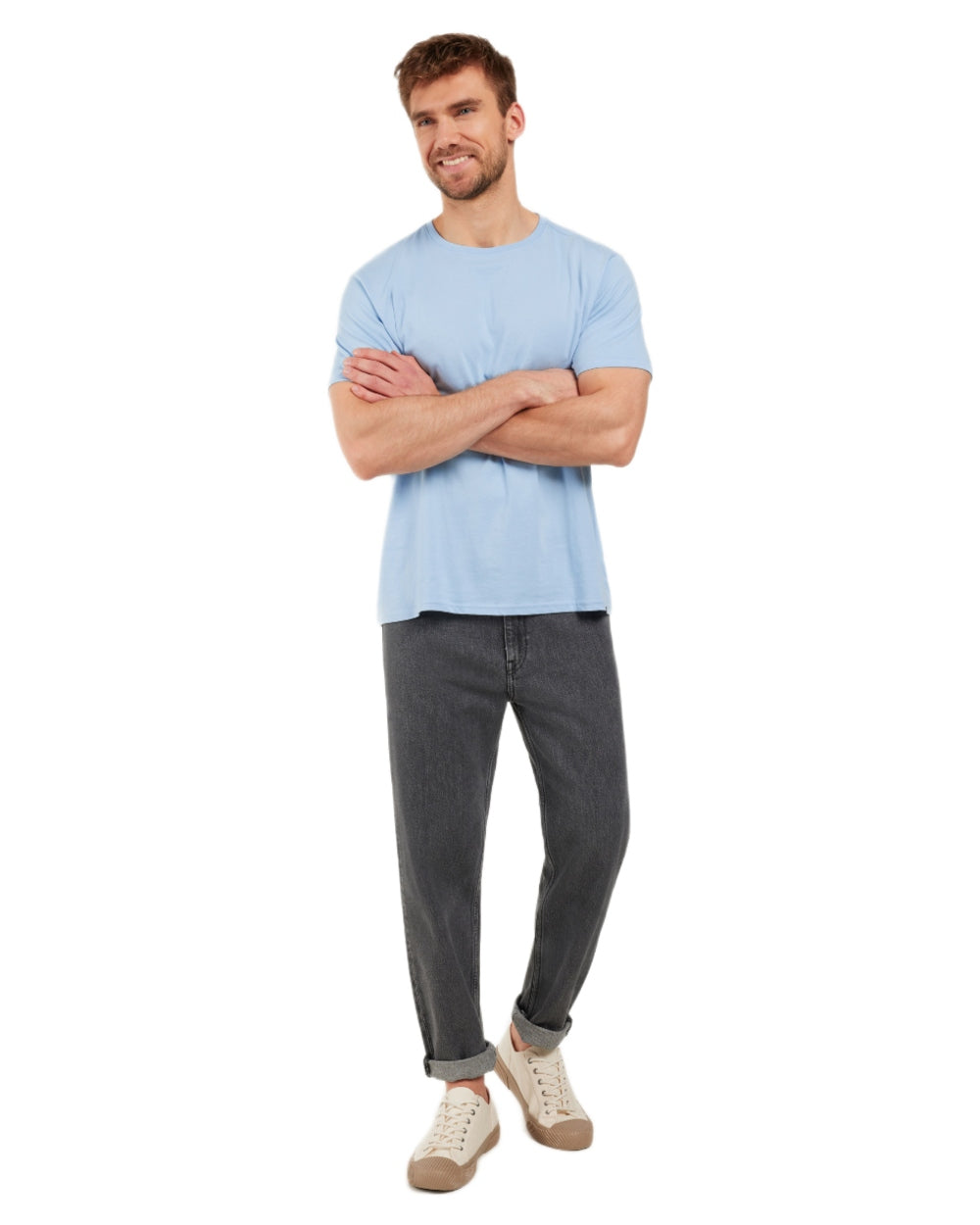 Sea Blue coloured Didriksons Mens Harald T-Shirt on white background 