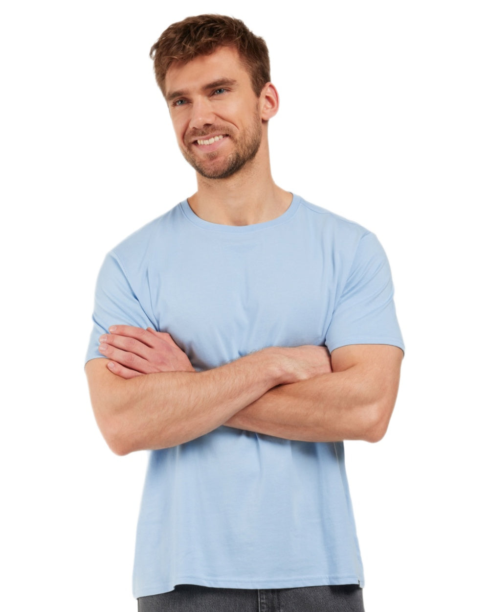 Sea Blue coloured Didriksons Mens Harald T-Shirt on white background 