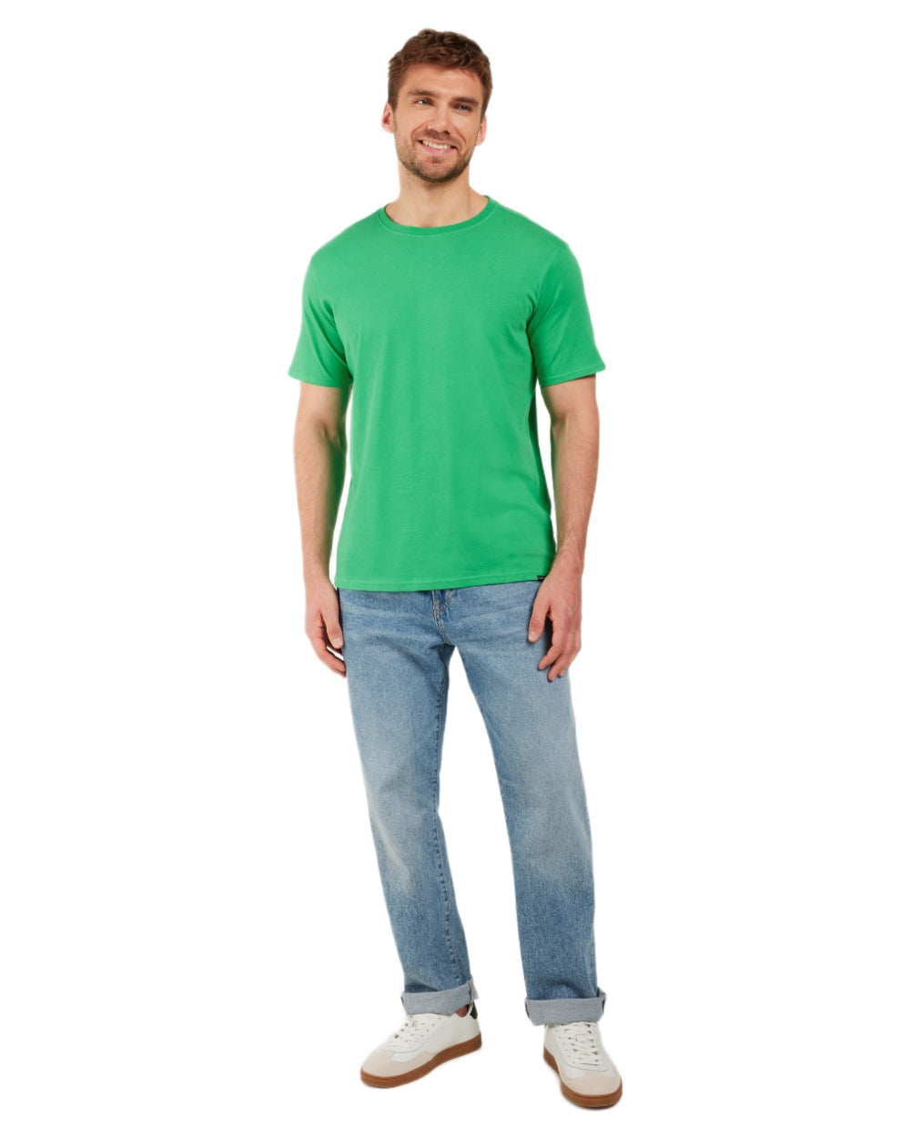Summer Green coloured Didriksons Mens Harald T-Shirt on white background 