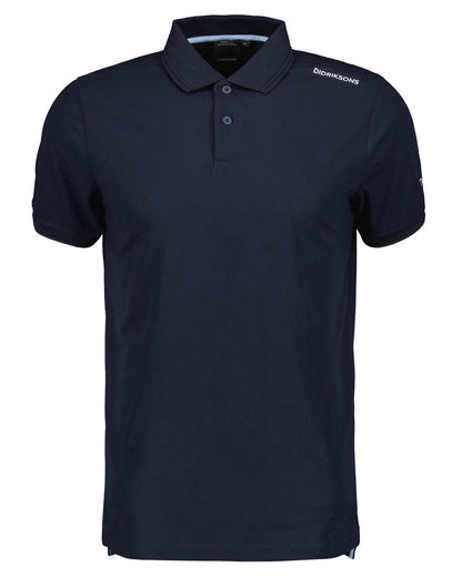 Dark Night Blue coloured Didriksons Mens Jack Polo T-Shirt on white background 