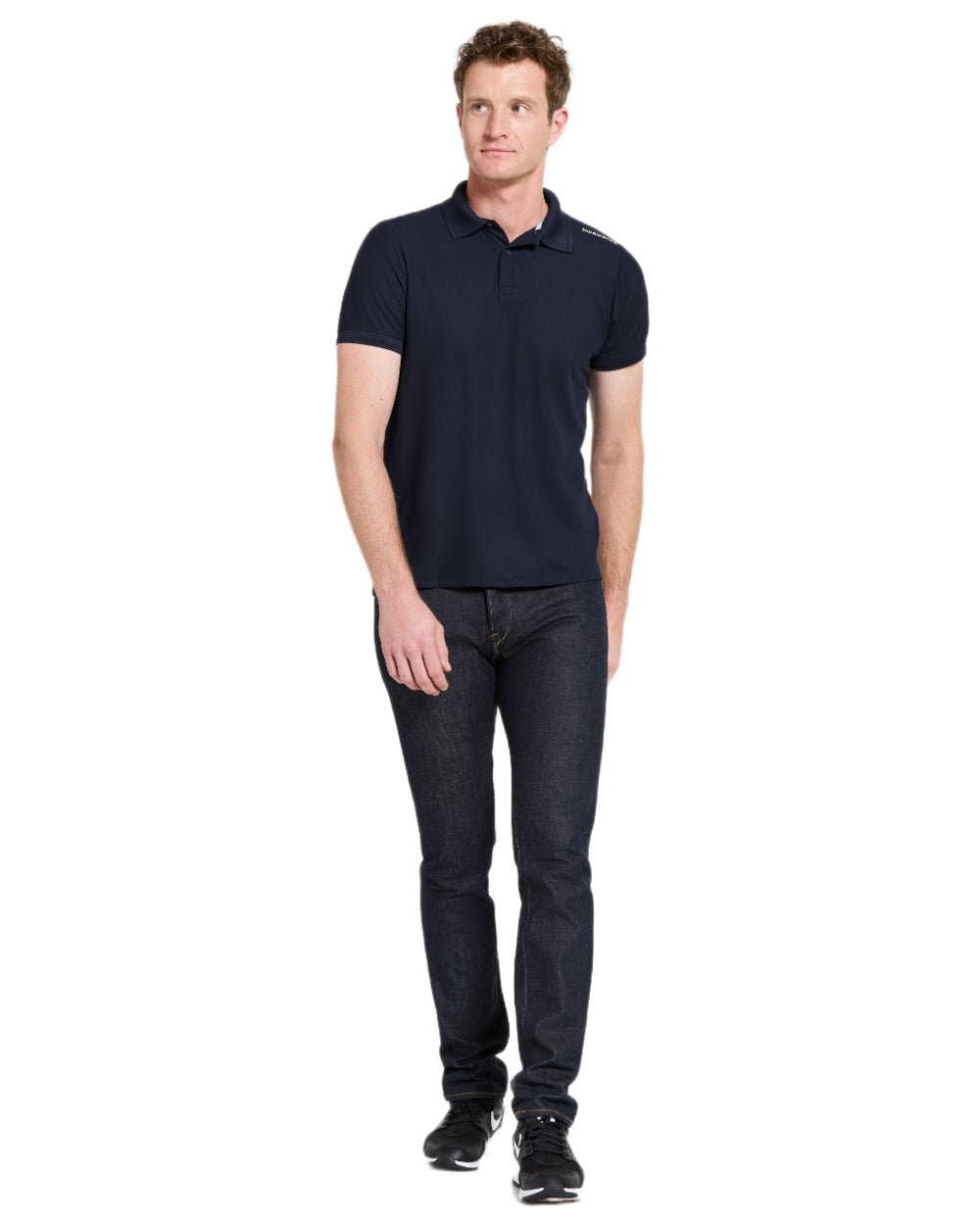 Dark Night Blue coloured Didriksons Mens Jack Polo T-Shirt on white background 