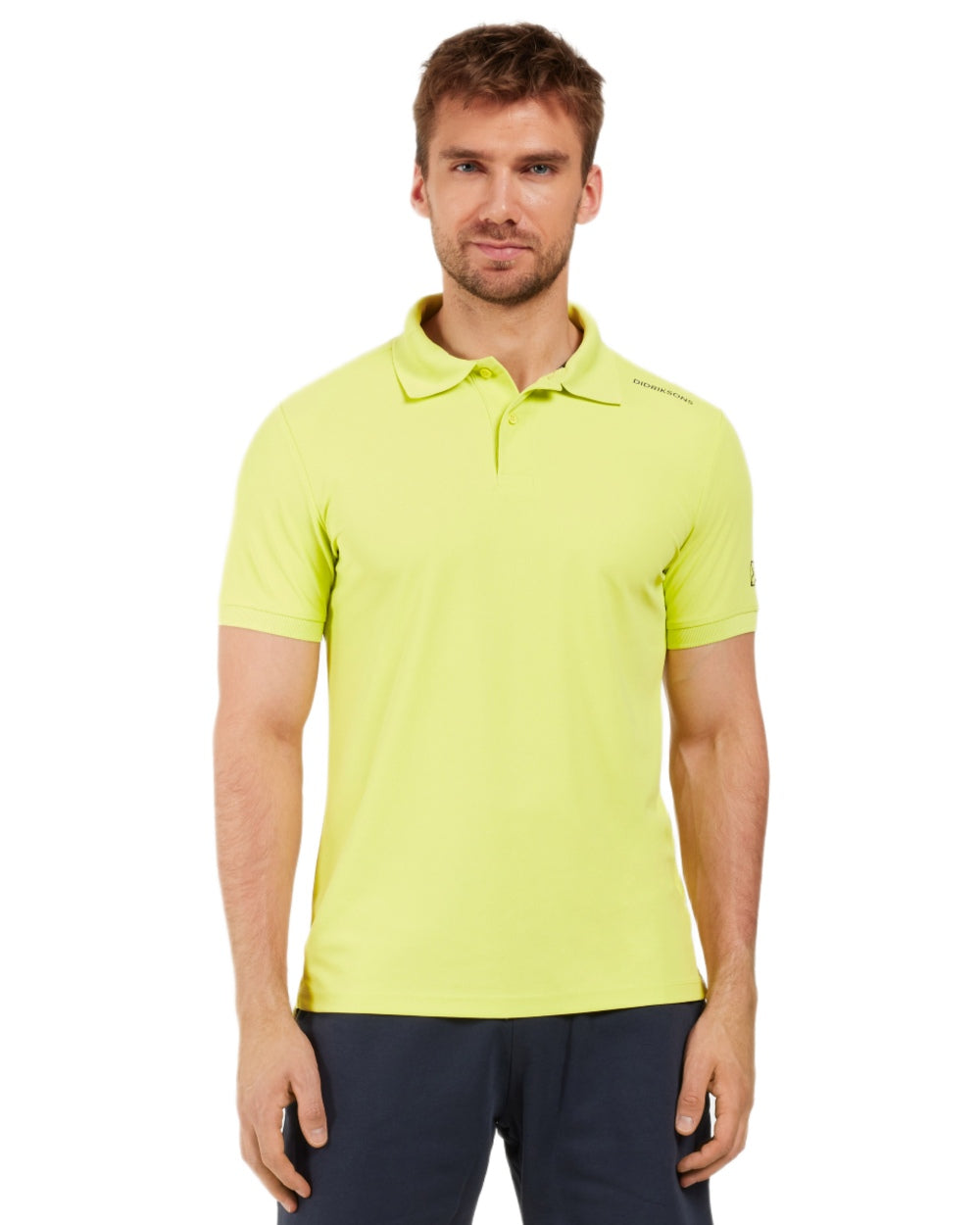 Light Avocado coloured Didriksons Mens Jack Polo T-Shirt on white background 