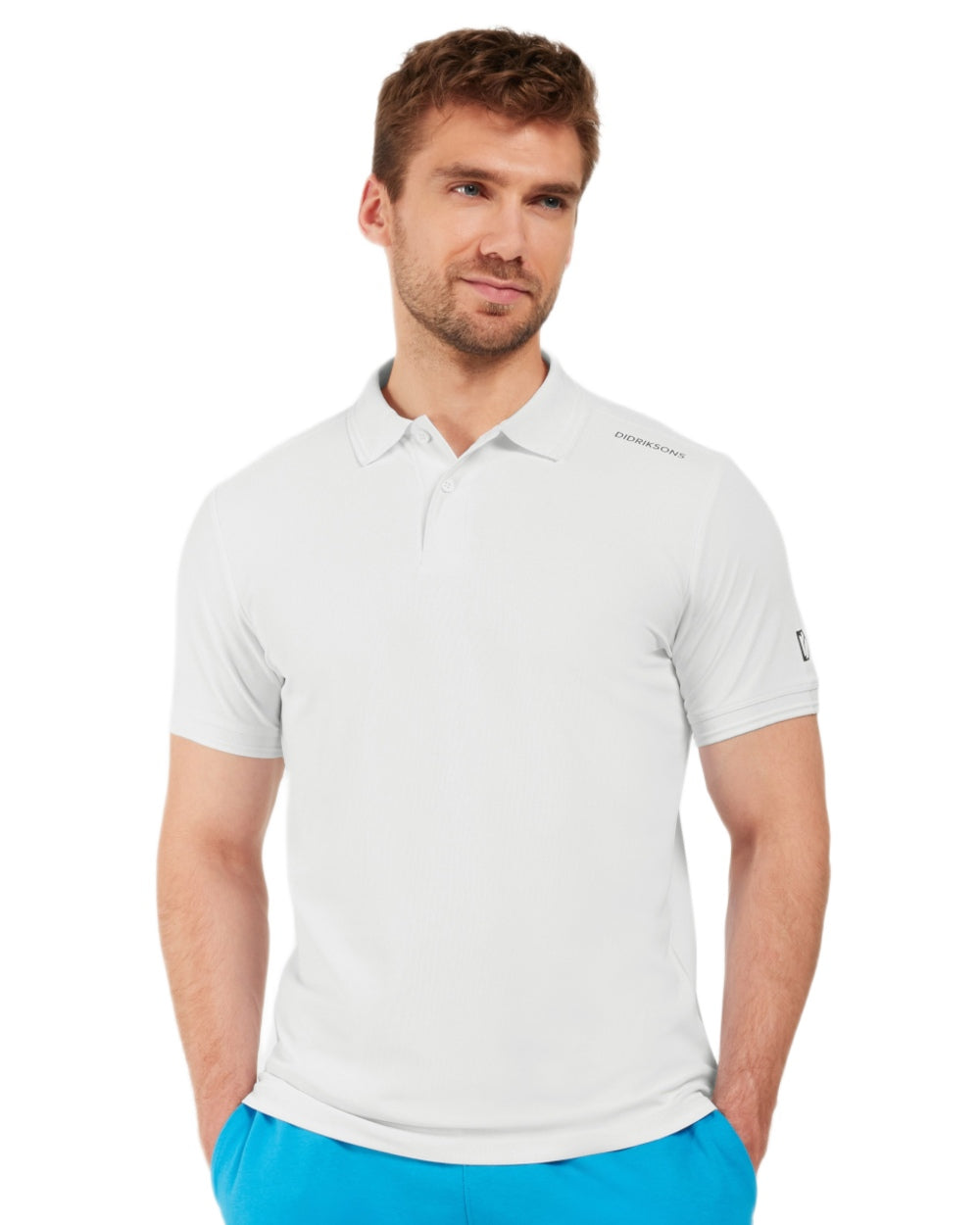 Snow White coloured Didriksons Mens Jack Polo T-Shirt on white background 