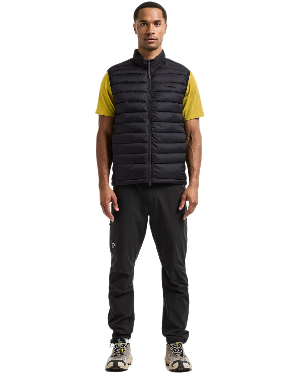Black coloured Didriksons Mens Marino Vest on white background 