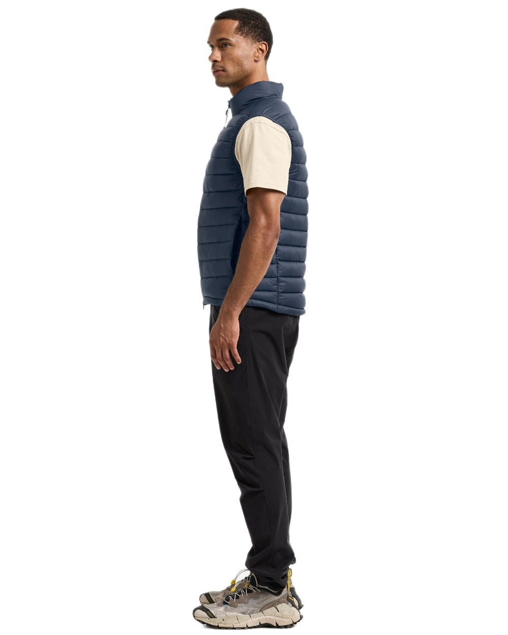 Sleepy Blue coloured Didriksons Mens Marino Vest on white background 