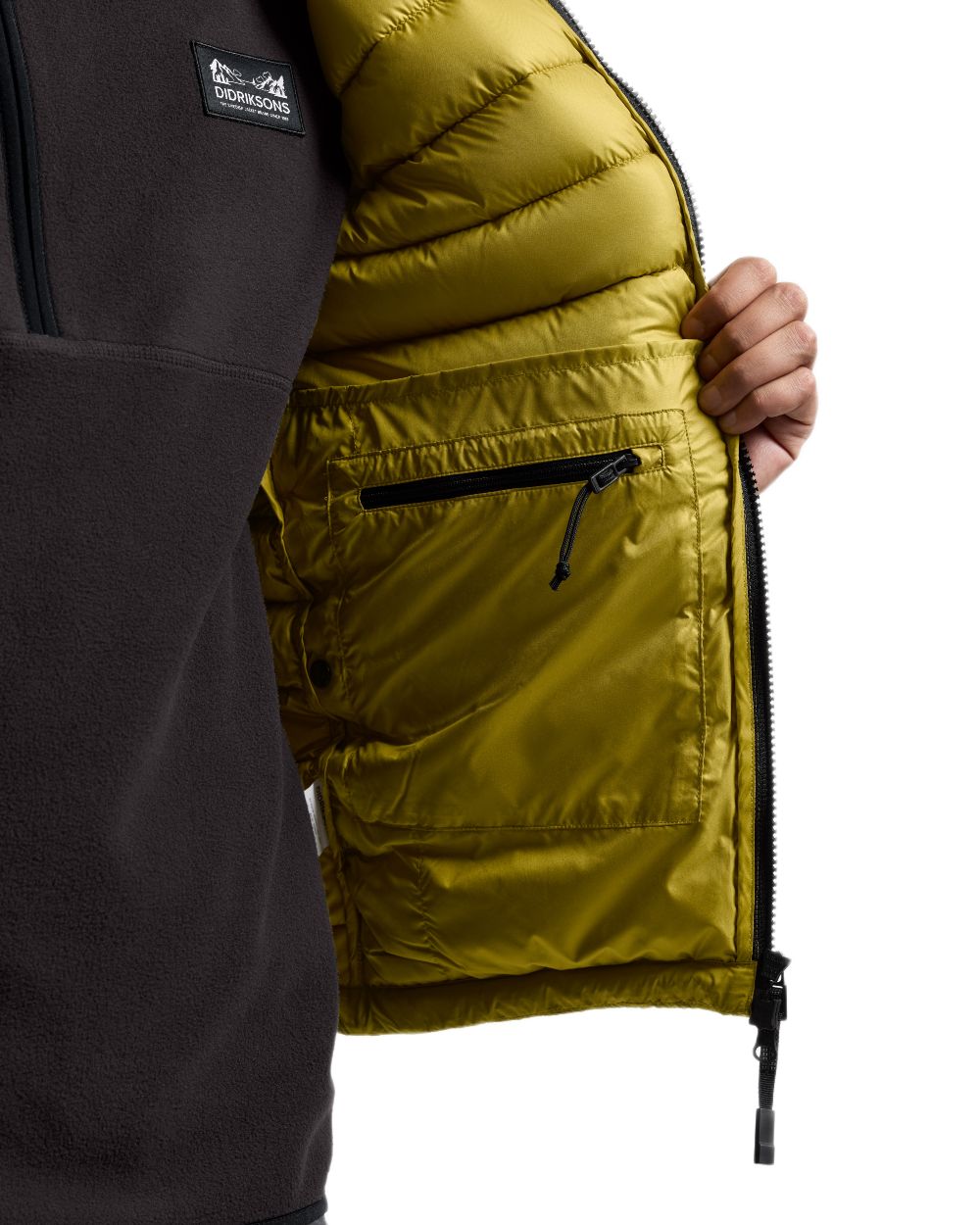Yellow Pollen coloured Didriksons Mens Marino Vest on white background 
