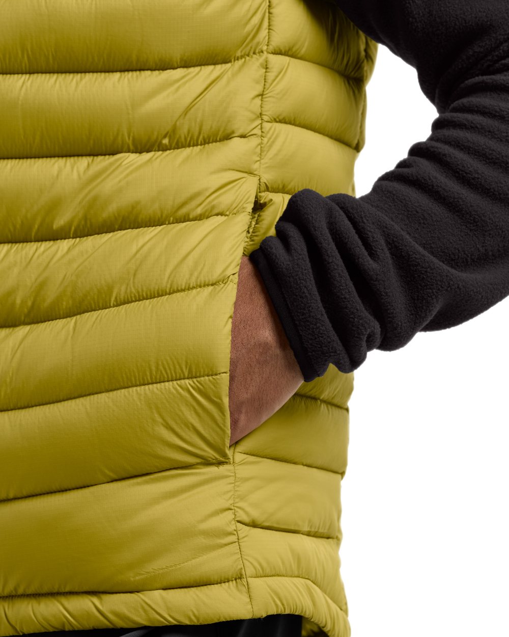 Yellow Pollen coloured Didriksons Mens Marino Vest on white background 