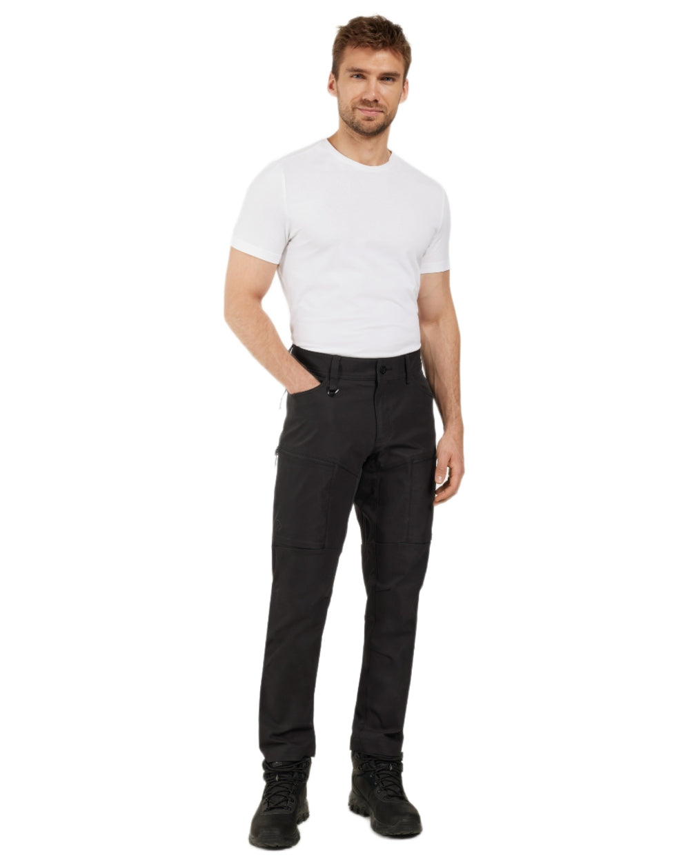 Black coloured Didriksons Mens Pavo Pants on white background 