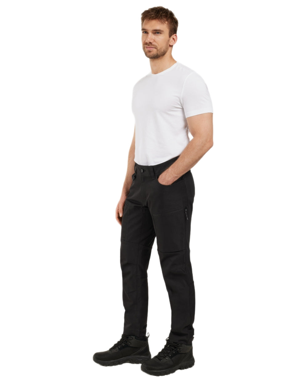 Black coloured Didriksons Mens Pavo Pants on white background 