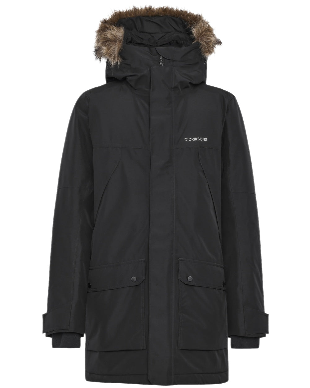 Black Coloured Didriksons Mens Rick Parka on white background 