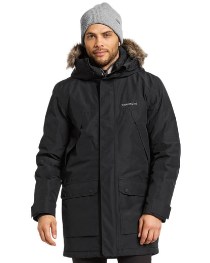 Black Coloured Didriksons Mens Rick Parka on white background 