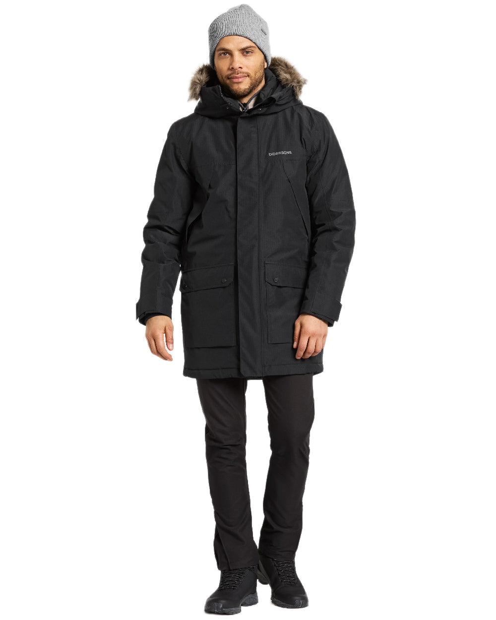 Black Coloured Didriksons Mens Rick Parka on white background 