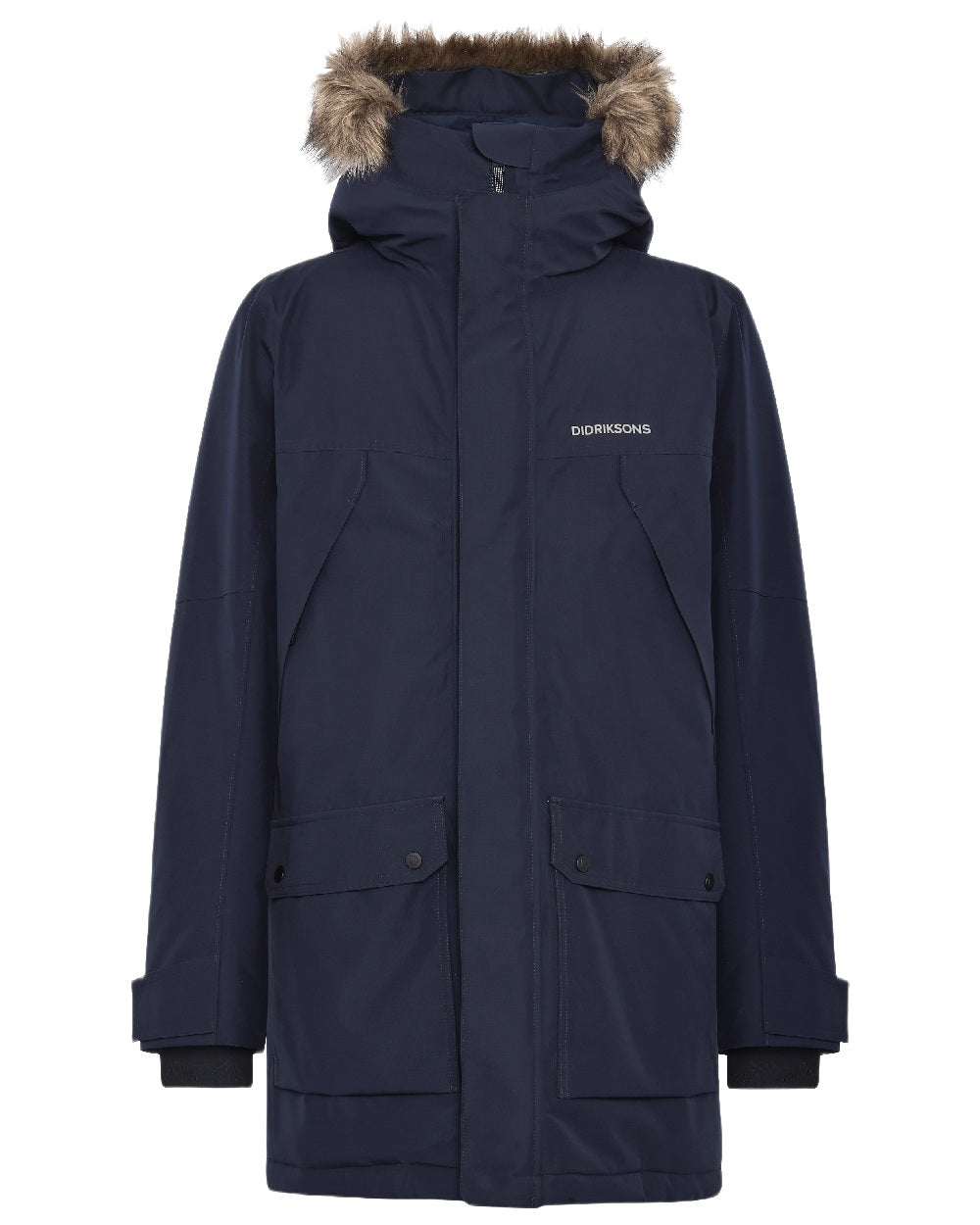 Dark Night Blue Coloured Didriksons Mens Rick Parka on white background 