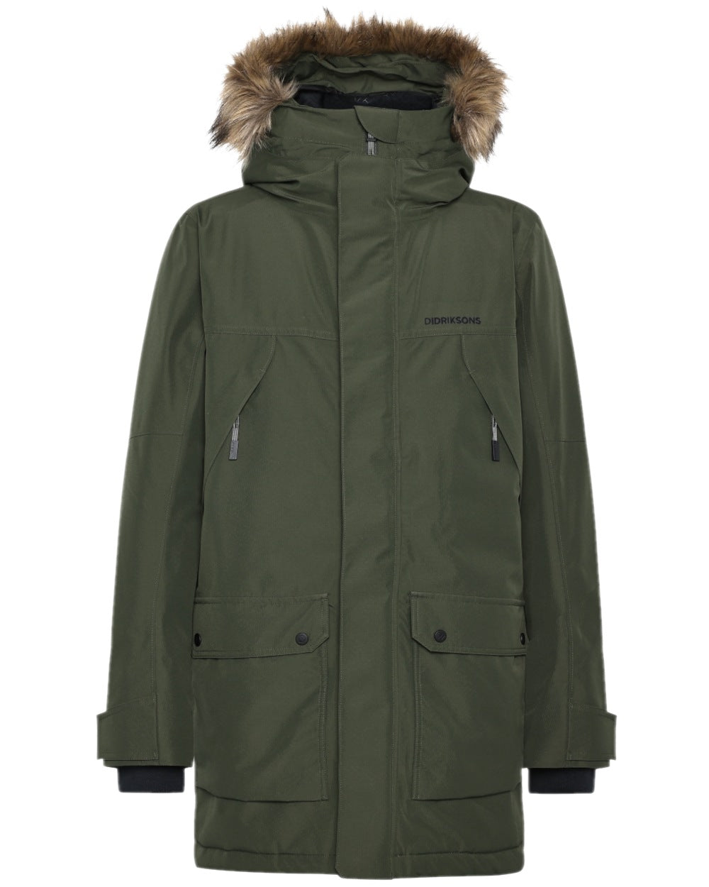 Deep Green Coloured Didriksons Mens Rick Parka on white background 