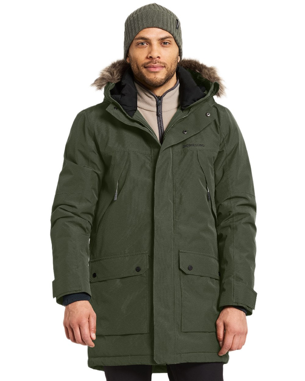 Deep Green Coloured Didriksons Mens Rick Parka on white background 