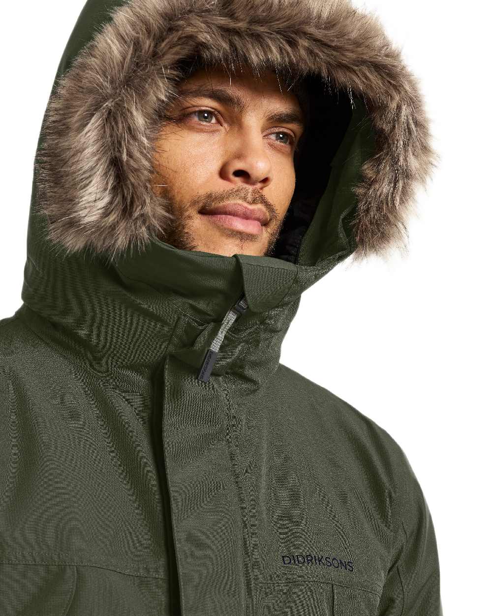 Deep Green Coloured Didriksons Mens Rick Parka on white background 