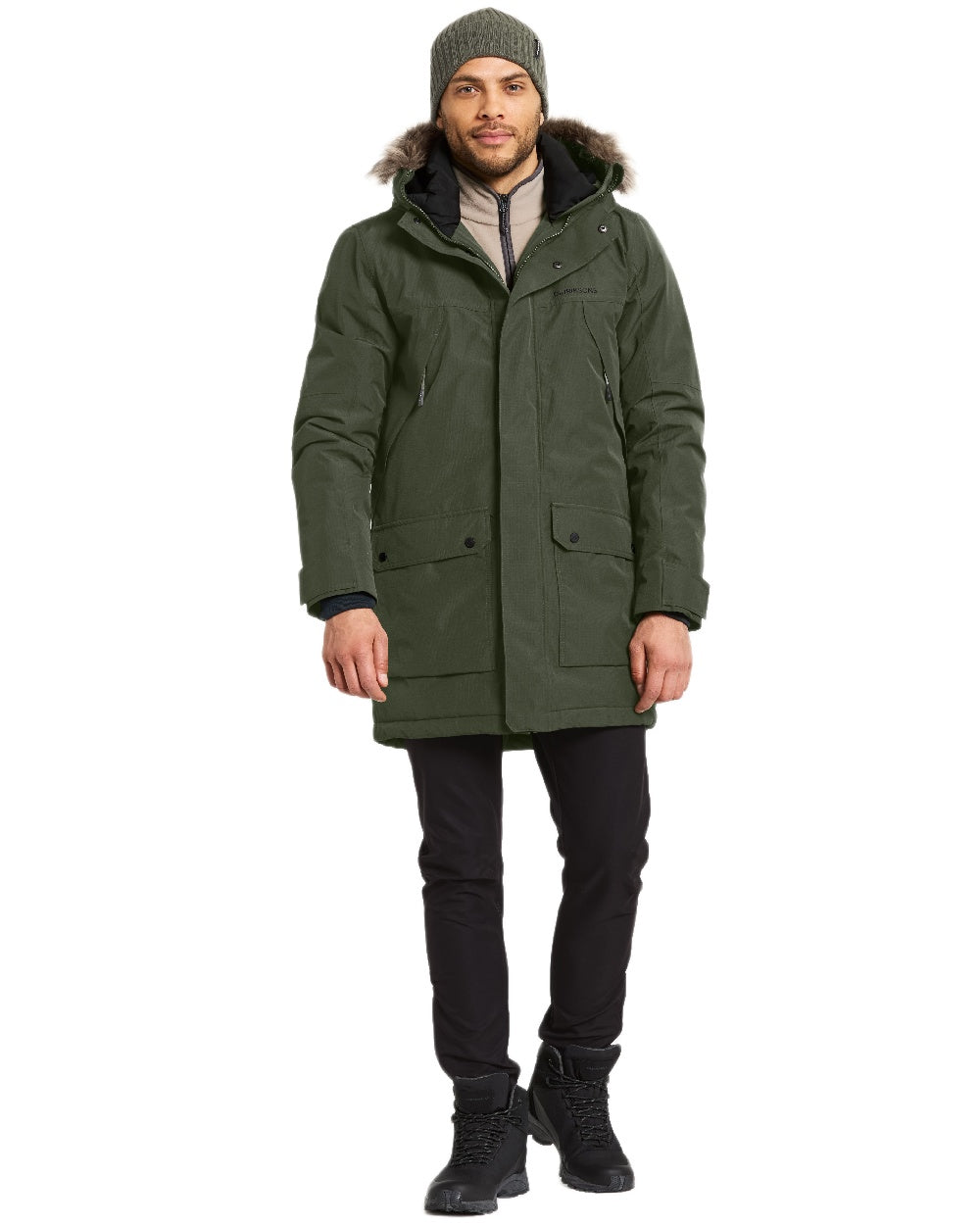 Deep Green Coloured Didriksons Mens Rick Parka on white background 