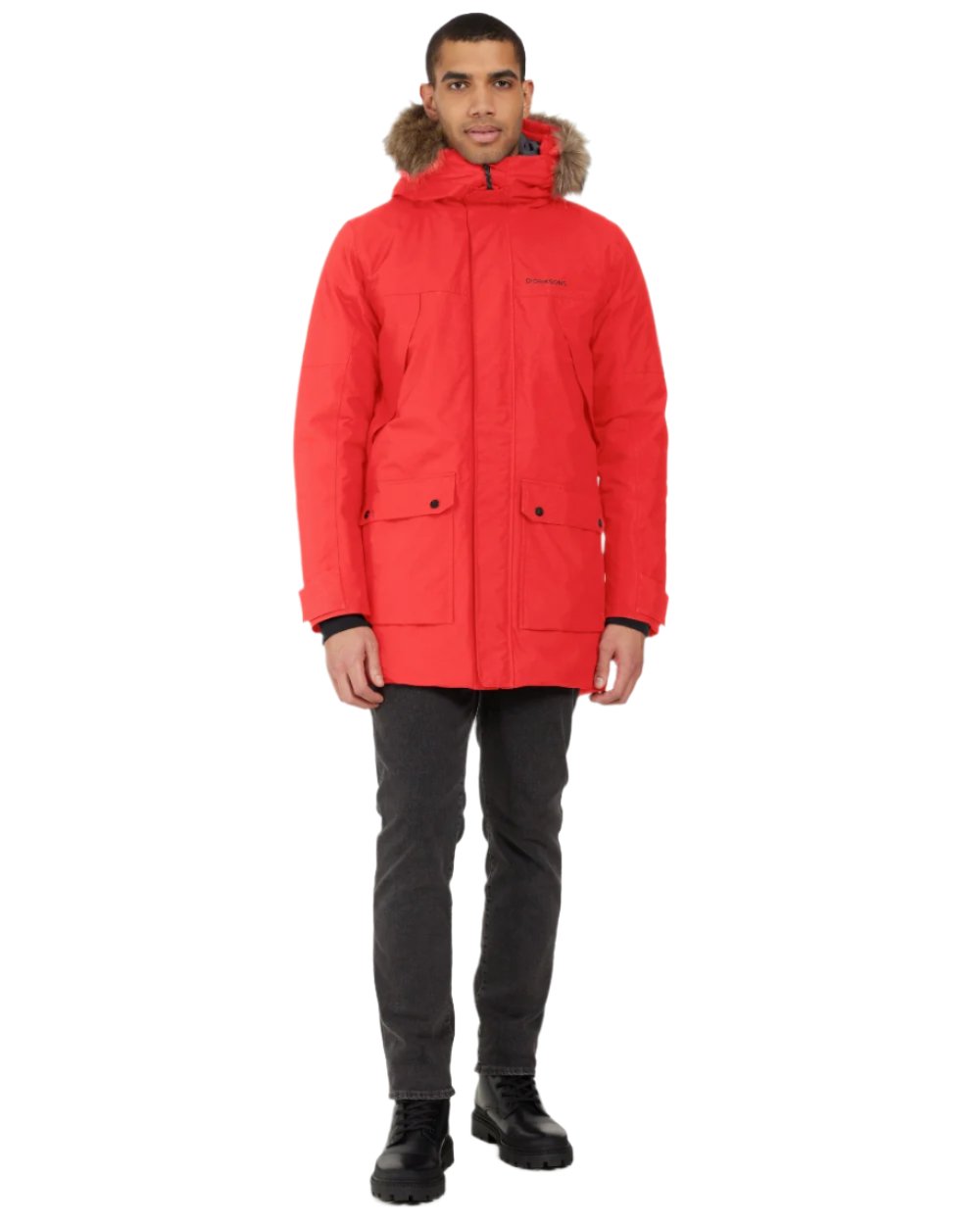 Pomme Red Coloured Didriksons Mens Rick Parka on white background 