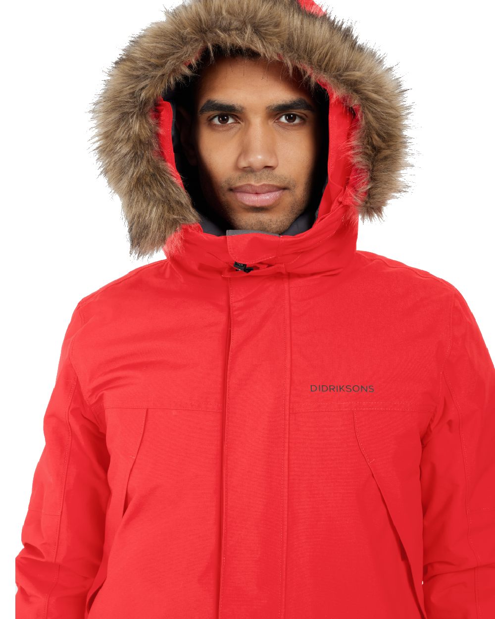 Pomme Red Coloured Didriksons Mens Rick Parka on white background 