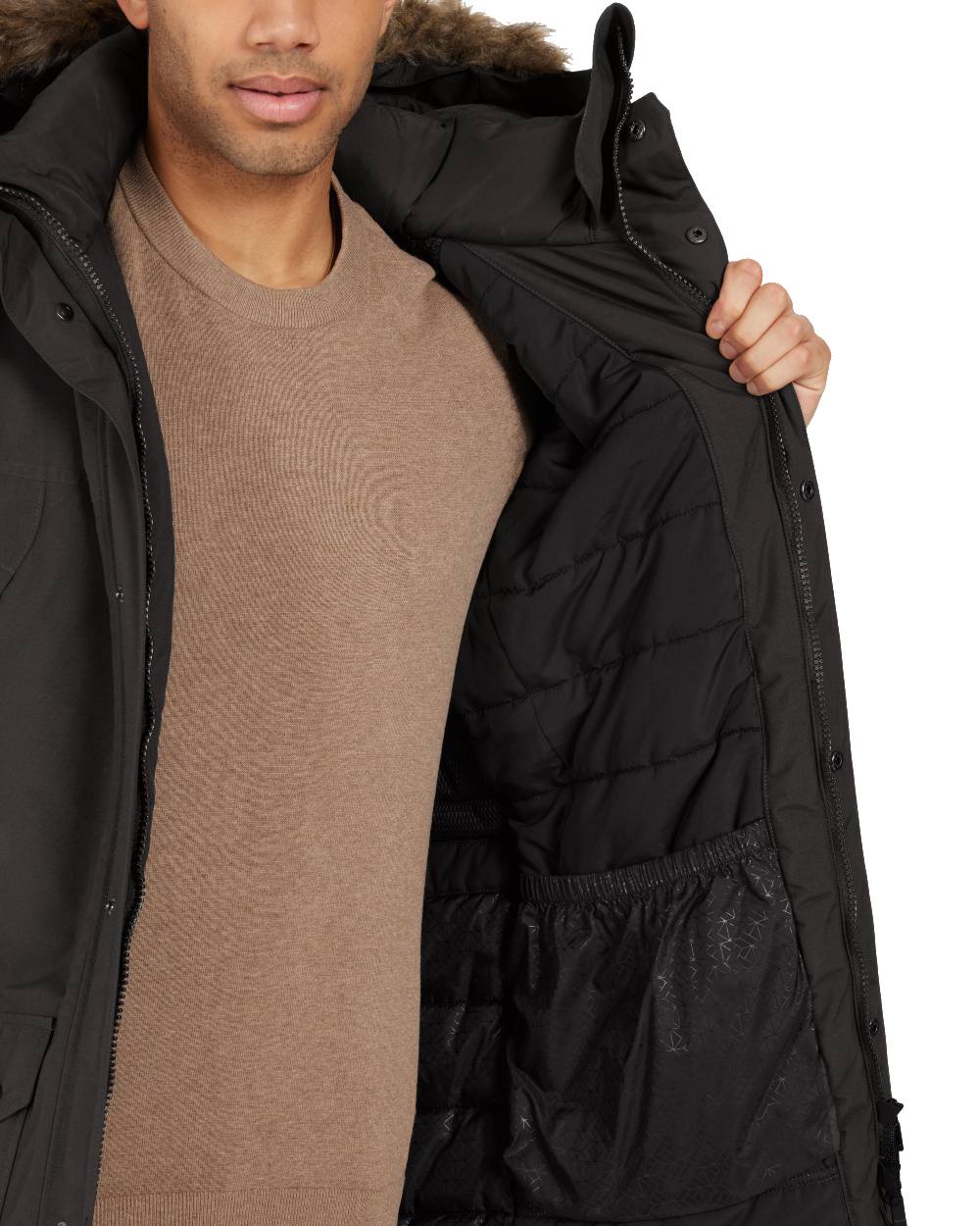 Black coloured Roamers Mens Rick Usx Parka on white background 