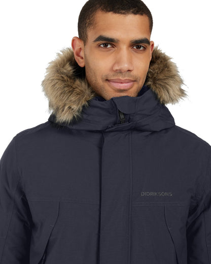 Dark Night Blue coloured Roamers Mens Rick Usx Parka on white background 