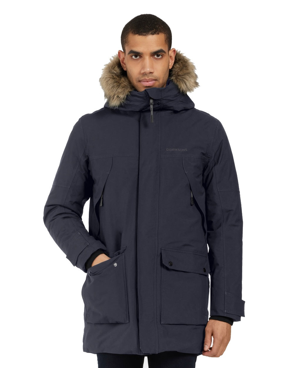 Dark Night Blue coloured Roamers Mens Rick Usx Parka on white background 