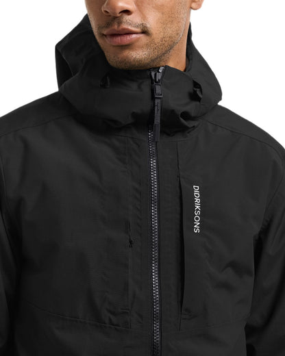 Black coloured Didriksons Mens Soren Parka on white background 