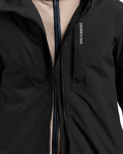Black coloured Didriksons Mens Soren Parka on white background 
