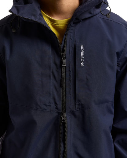 Dark Night Blue coloured Didriksons Mens Soren Parka on white background 