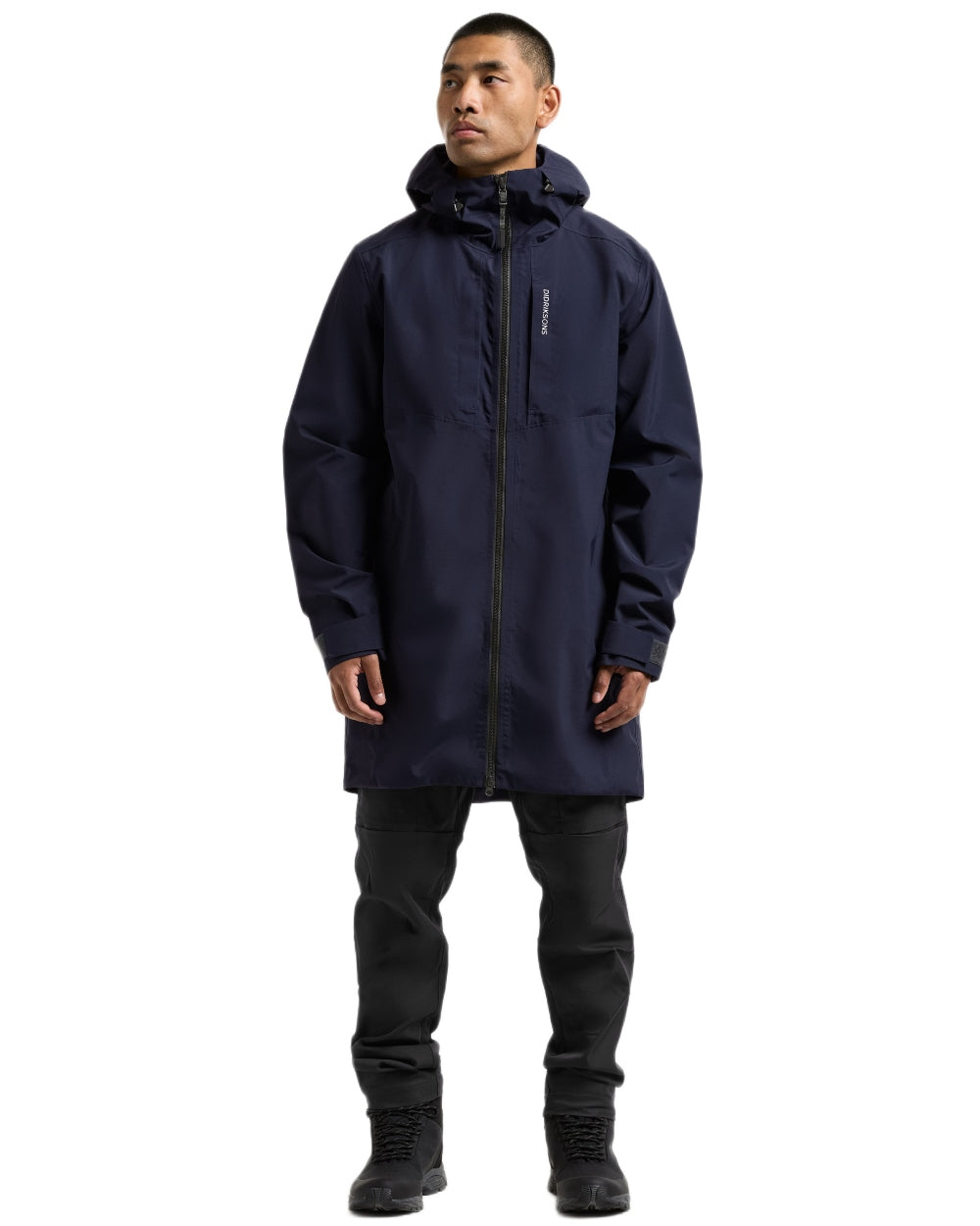 Dark Night Blue coloured Didriksons Mens Soren Parka on white background 