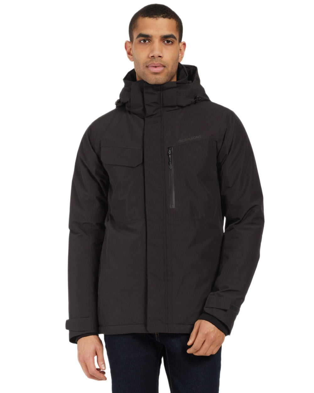 Black Coloured Didriksons Mens Stefan Jacket on white background 