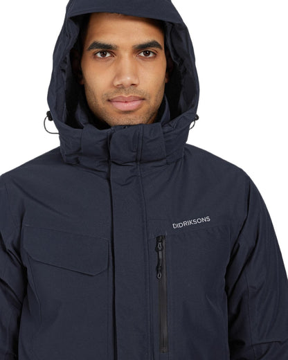 Dark Night Blue Coloured Didriksons Mens Stefan Jacket on white background 