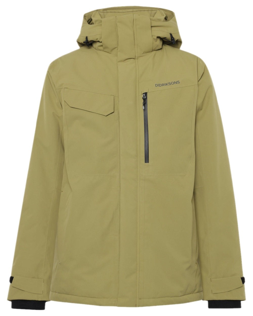 Olive Green Coloured Didriksons Mens Stefan Jacket on white background 