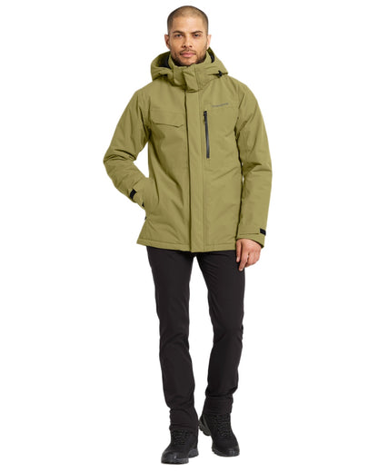 Olive Green Coloured Didriksons Mens Stefan Jacket on white background 