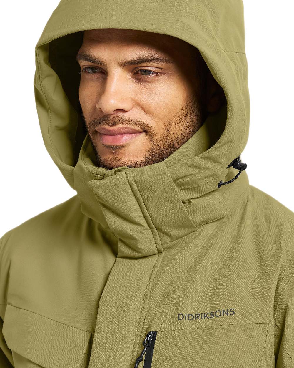 Olive Green Coloured Didriksons Mens Stefan Jacket on white background 