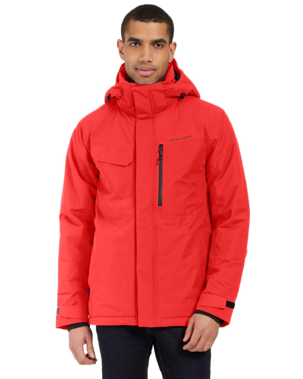 Pomme Red Coloured Didriksons Mens Stefan Jacket on white background 