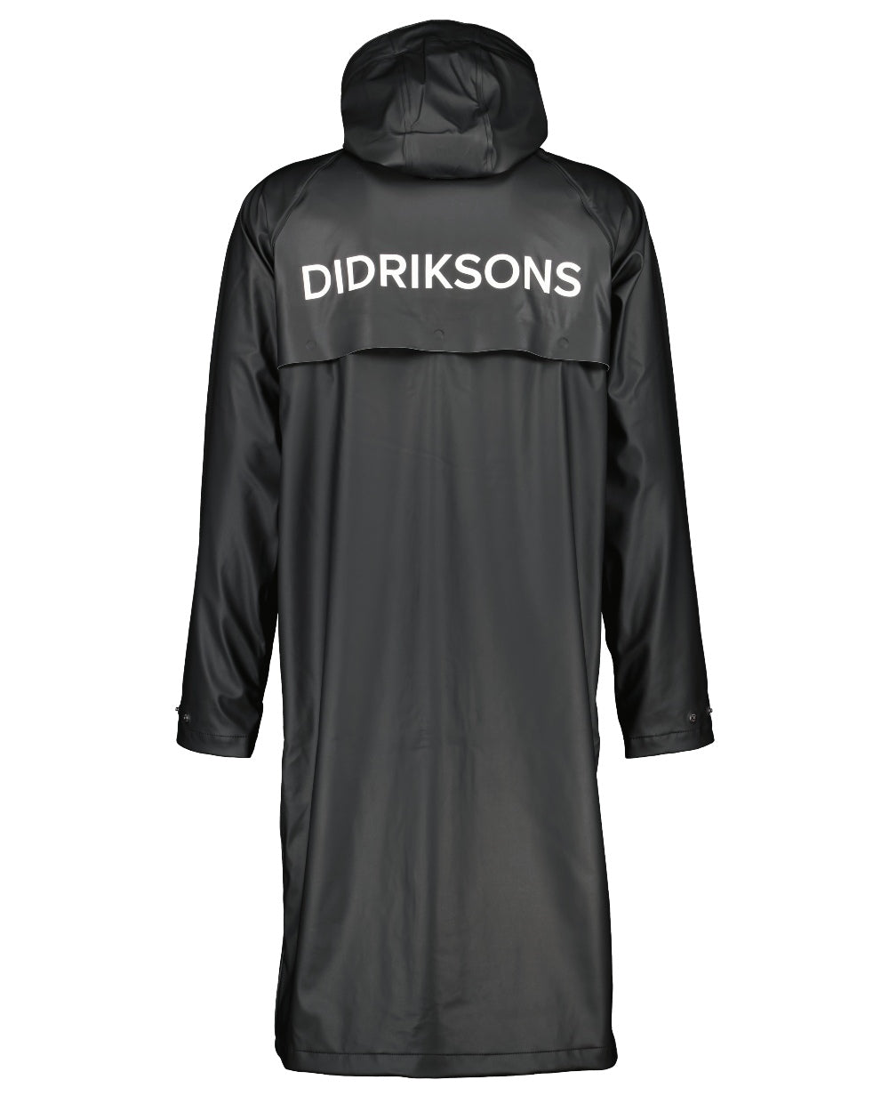 Black coloured Didriksons Mens Sund Printed Long Parka on white background 
