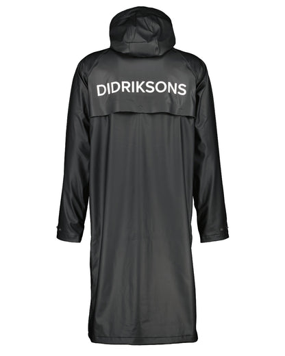 Black coloured Didriksons Mens Sund Printed Long Parka on white background 