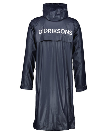 Dark Night Blue coloured Didriksons Mens Sund Printed Long Parka on white background 