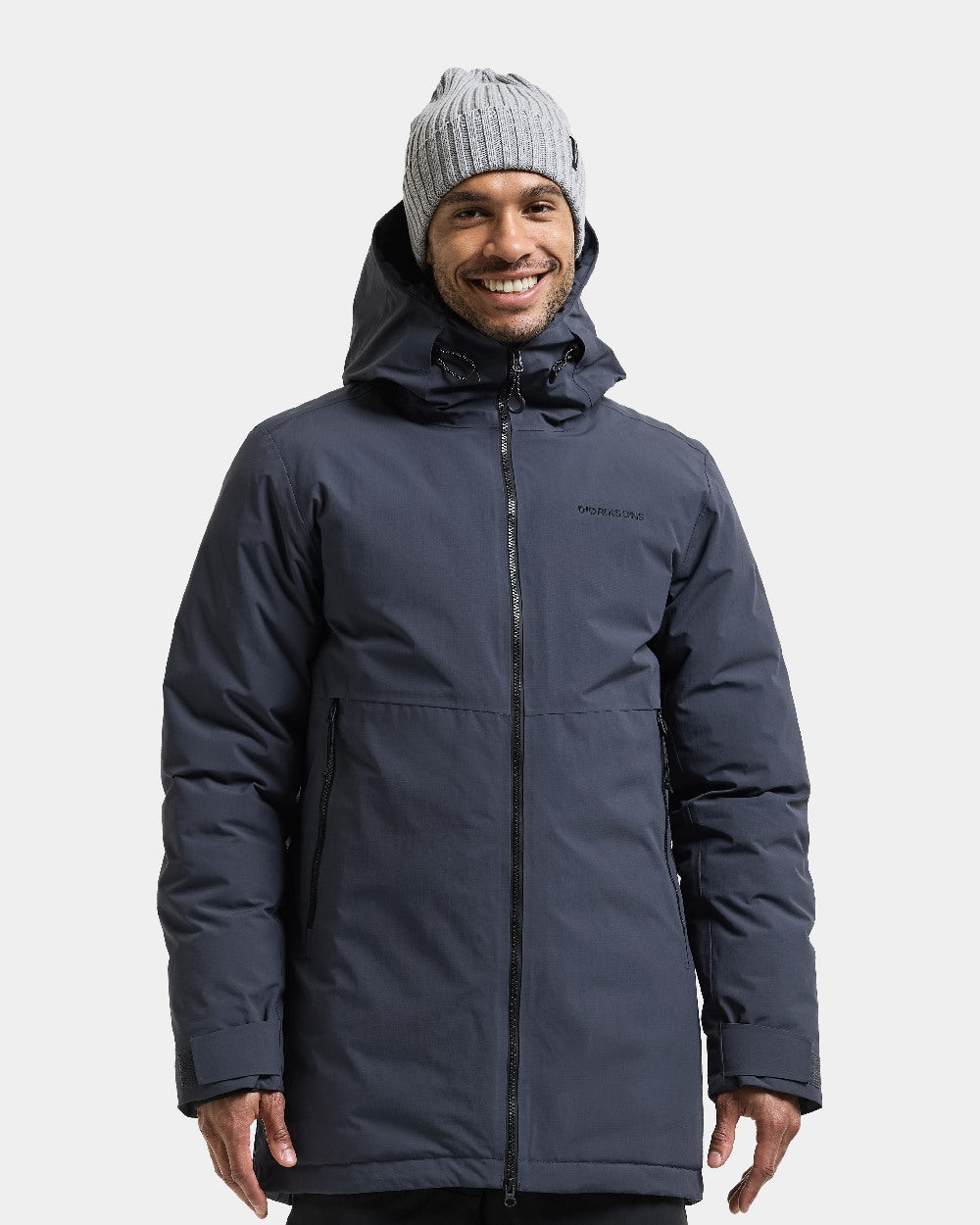 Sleepy Blue Coloured Didriksons Mens Tempest Parka on White Background 