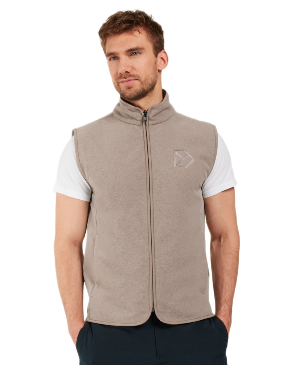Ash Brown coloured Didriksons Mens Tino Vest on white background 