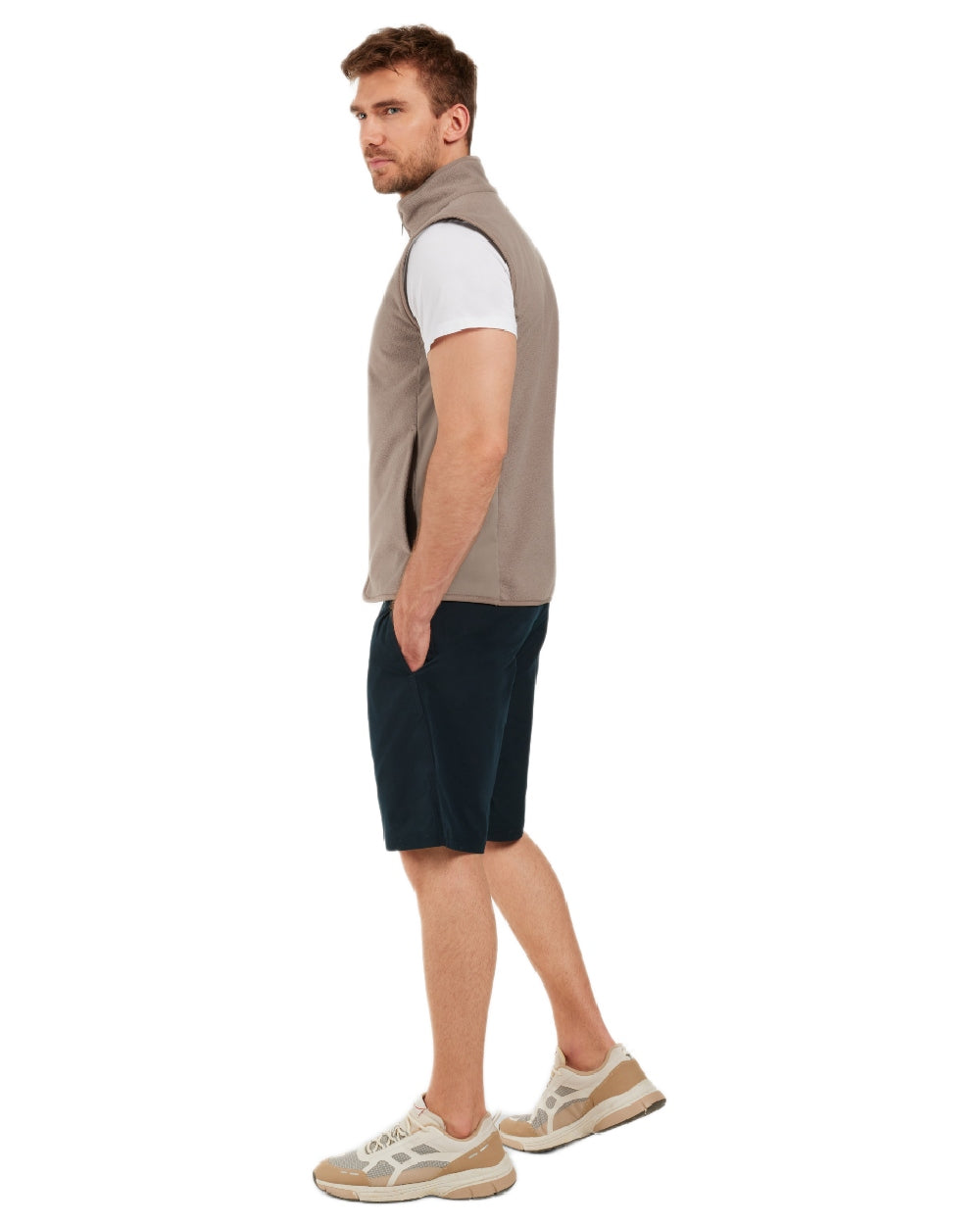 Ash Brown coloured Didriksons Mens Tino Vest on white background 